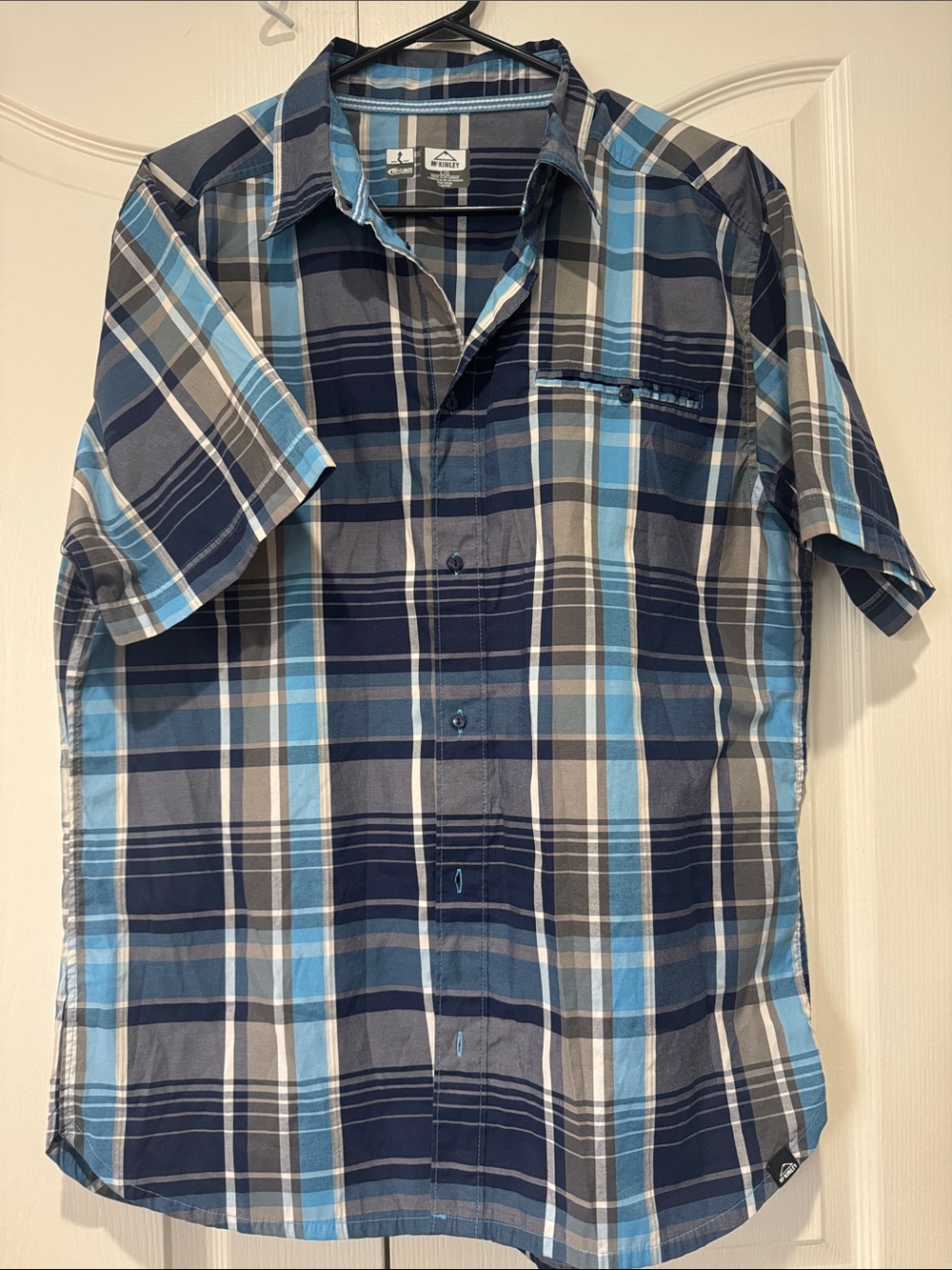 McKinley Men's Short-Sleeve Blue Plaid Button-Down Shirt Dry Climate regulation